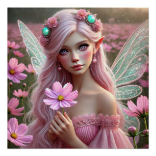 Beautiful October Fairy in Cosmos Poster
