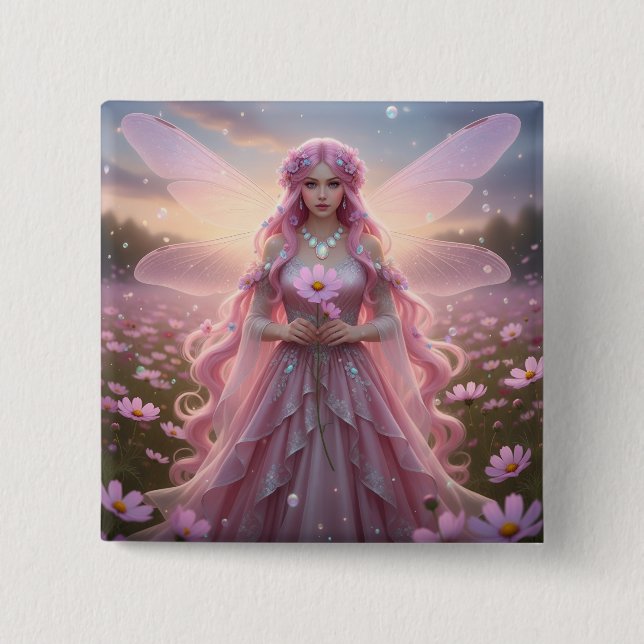 Beautiful October Opal Fairy 2 Inch Square Button (Front)