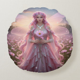 Beautiful October Opal Fairy Round Pillow