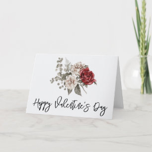 Beautiful Off-White & Red Roses Floral Valentine's Card