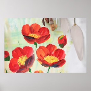 Beautiful oil painted picture with artist equipmen poster