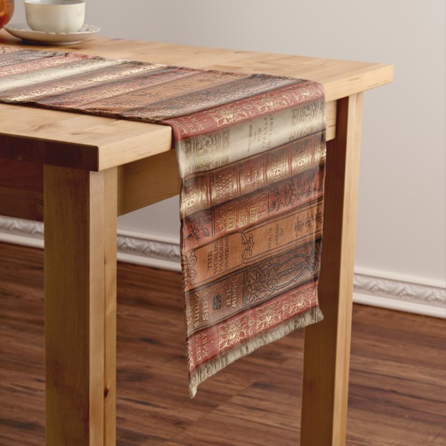 Beautiful Old Book Spines (Beige & Ivory) Short Table Runner (In Situ)