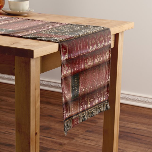Beautiful Old Book Spines (Rose & Gold) Short Table Runner (In Situ)