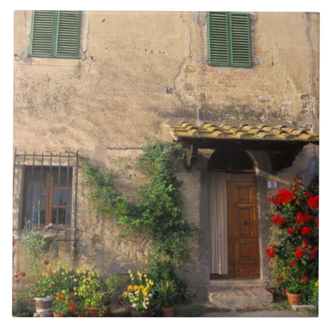 Beautiful old home with flowers at San Gimignano Tile (Front)