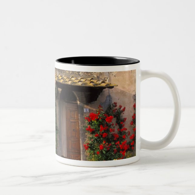 Beautiful old home with flowers at San Gimignano Two-Tone Coffee Mug (Right)
