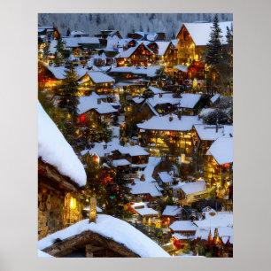Beautiful old mountain village at Christmas  Poster