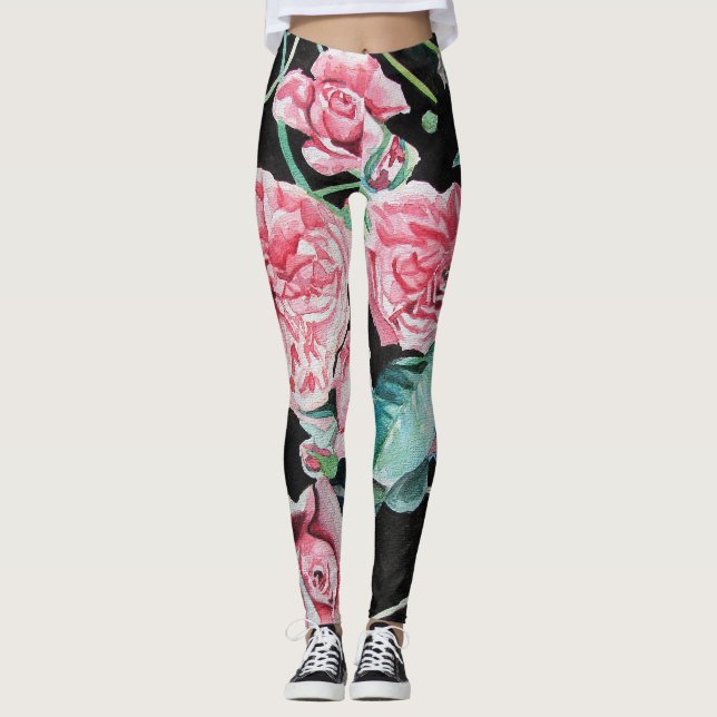 Beautiful Old Pink Roses Leggings (Front)