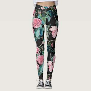 Beautiful Old Pink Roses medium Leggings