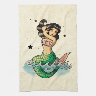 Beautiful Old School Mermaid Kitchen Towel