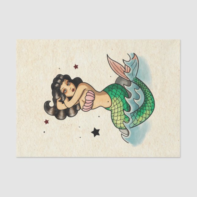 Beautiful Old School Mermaid Tissue Paper (Front)
