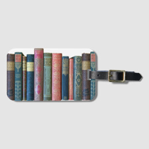 Beautiful old vintage books, book spines luggage tag