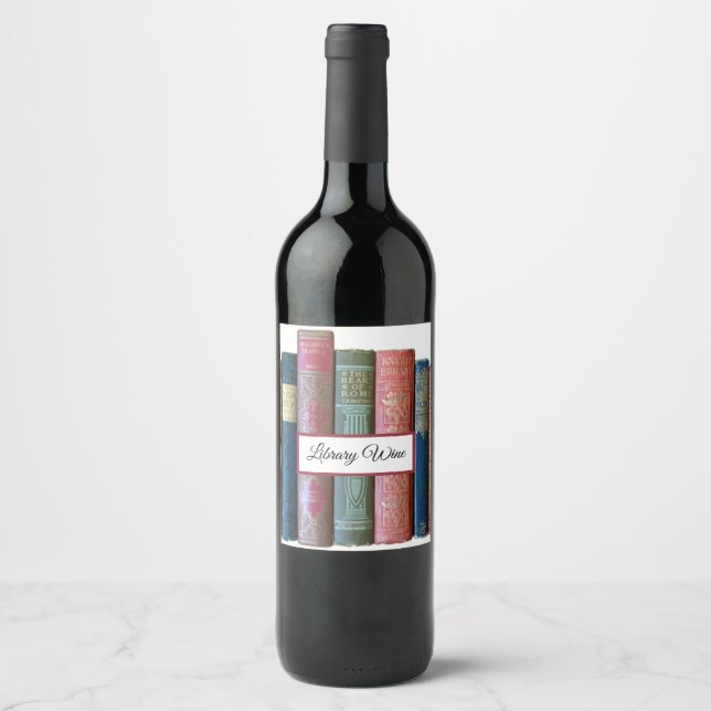 Beautiful old vintage books, book spines wine label (Front)