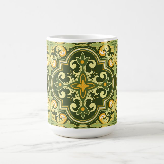 💚💛 Beautiful olive and yellow Azulejos  Coffee Mug (Center)
