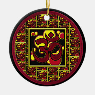 Beautiful Om Aum Symbol w/Circles and Squares Ceramic Ornament