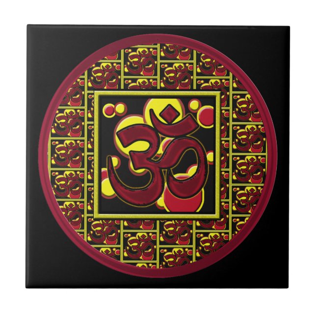 Beautiful Om Aum Symbol w/Circles and Squares Tile (Front)