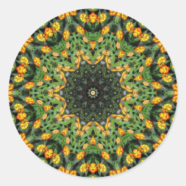 Beautiful Orange and Yellow Lantana Kaleidoscope 3 Classic Round Sticker (Front)
