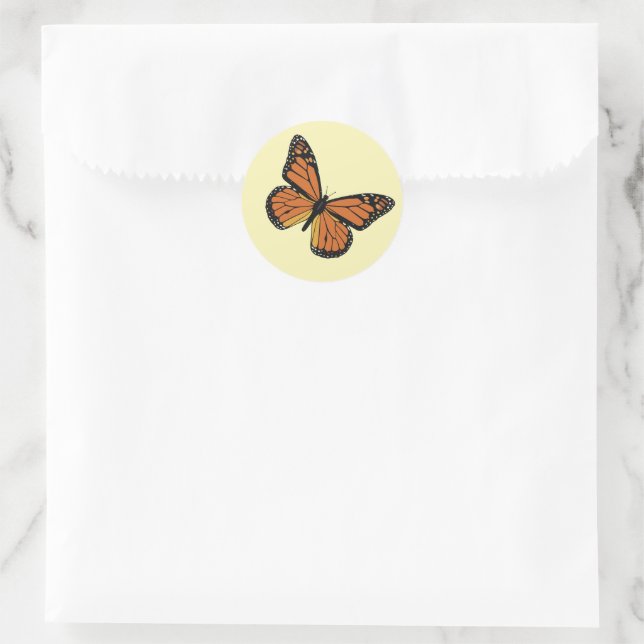 Beautiful Orange & Black Monarch Butterfly Yellow Classic Round Sticker (Bag)