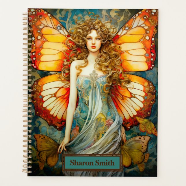 Beautiful Orange Butterfly Lady Personalize  Planner (Front)