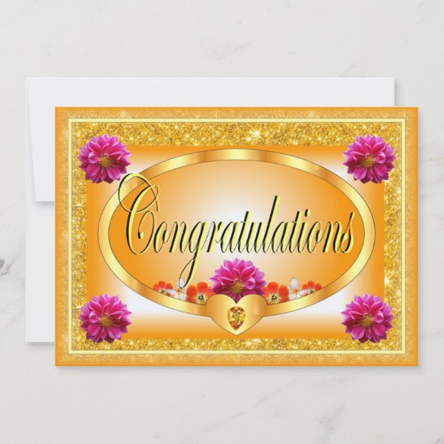 Beautiful orange floral design congratulations invitation (Front)