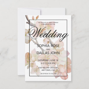 Beautiful orange floral watercolor blossoms  invitation