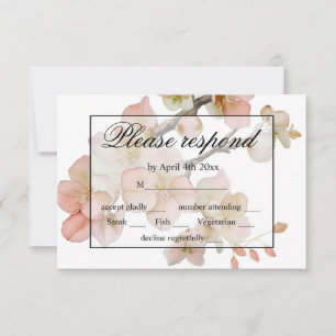 Beautiful orange green floral watercolor blossoms RSVP card