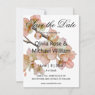 Beautiful orange green floral watercolor blossoms save the date