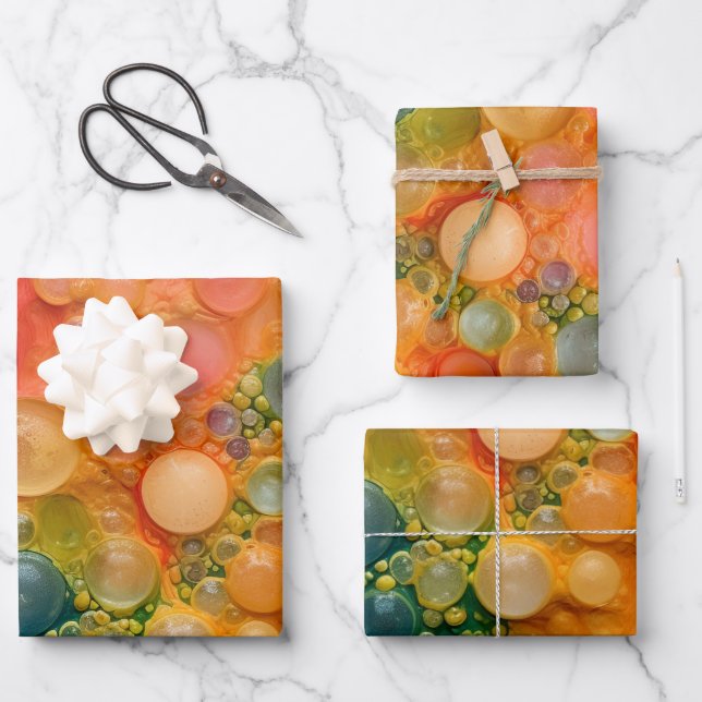 Beautiful Orange Green Liquid Pour Cells Art Wrapping Paper Sheet (Front)