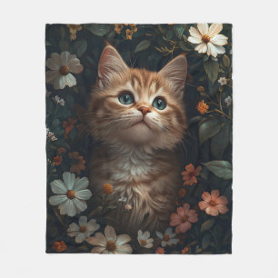 Beautiful Orange Kitten with Wildflowers Fleece Blanket