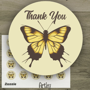 Beautiful Orange Minimalist Butterfly Thank You Classic Round Sticker