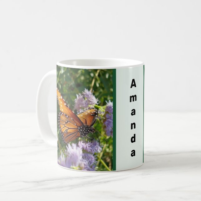 Beautiful Orange Monarch Butterfly Photo Floral Coffee Mug (Front Left)