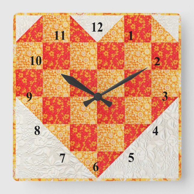 Beautiful Orange Quilted Look Square Wall Clock (Front)