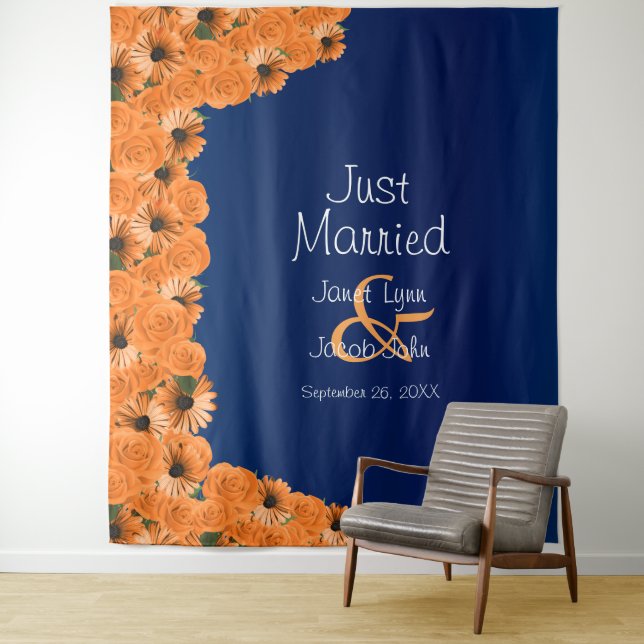 Beautiful Orange Rose and Navy Blue II Tapestry (In Situ)