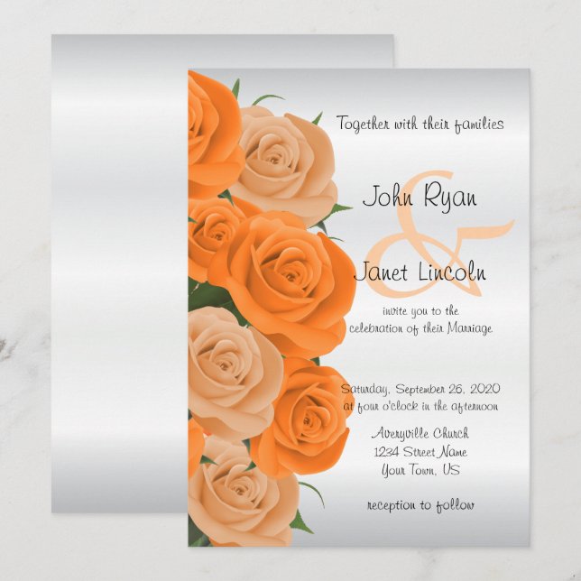 Beautiful Orange Rose Flower Wedding Invitations (Front/Back)