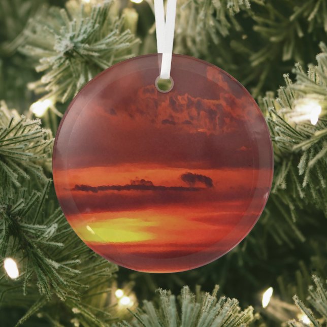 Beautiful Orange Sunrise Art Suncatcher Glass Ornament (Insitu)