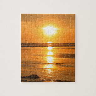Beautiful orange sunset at the beach in Bali Jigsaw Puzzle