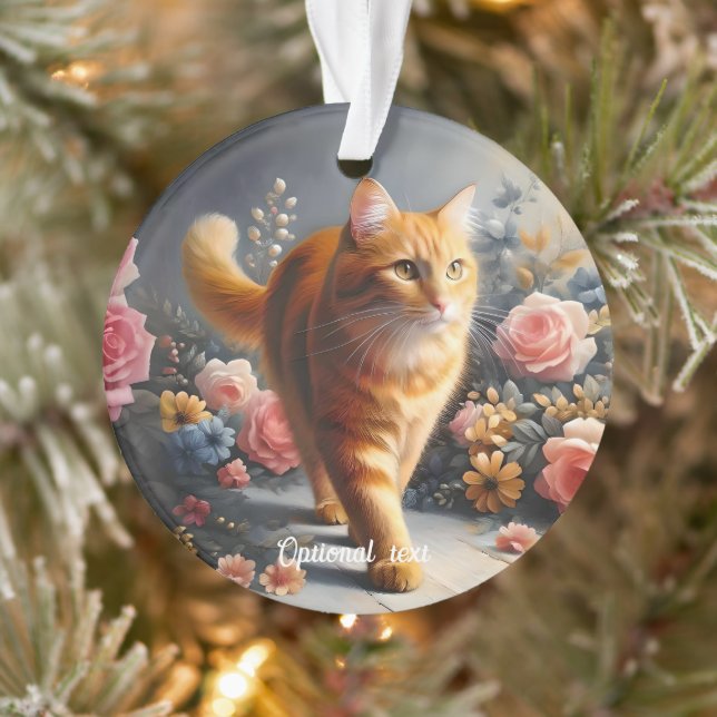Beautiful Orange Tabby Cat and Flowers Ornament (Tree)