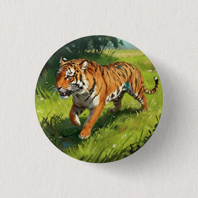 Beautiful Orange Tiger Running in Jungle 1 Inch Round Button (Front)