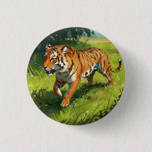 Beautiful Orange Tiger Running in Jungle 1 Inch Round Button