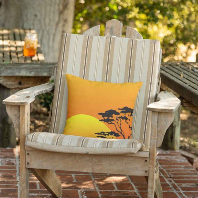 Beautiful Orange Yellow African Safari Sunset Outdoor Pillow (Chair)