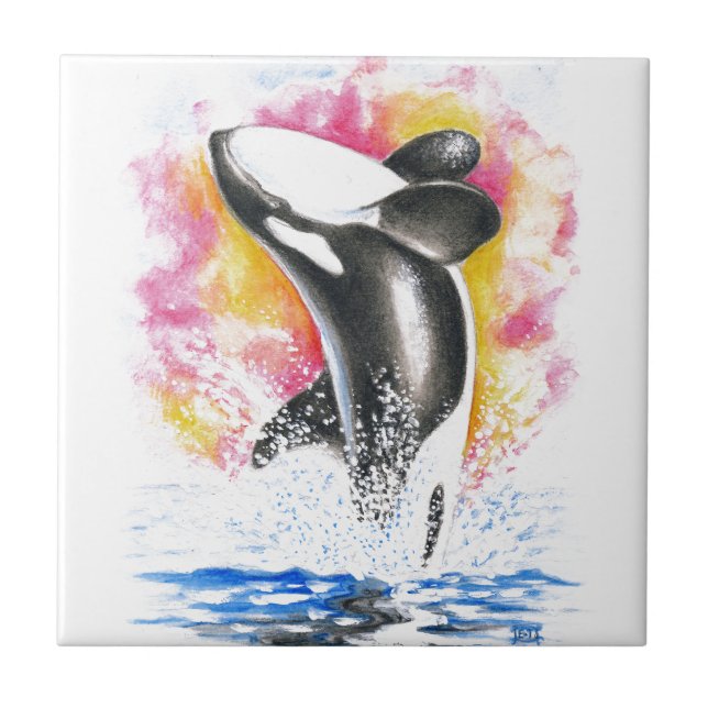 Beautiful Orca Whale Breaching Tile (Front)