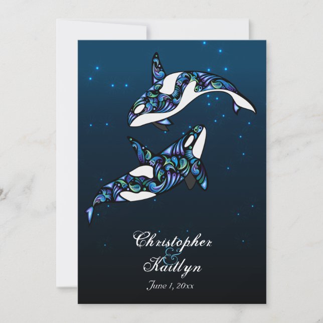 Beautiful Orca Whales Beach Wedding Invitation (Front)