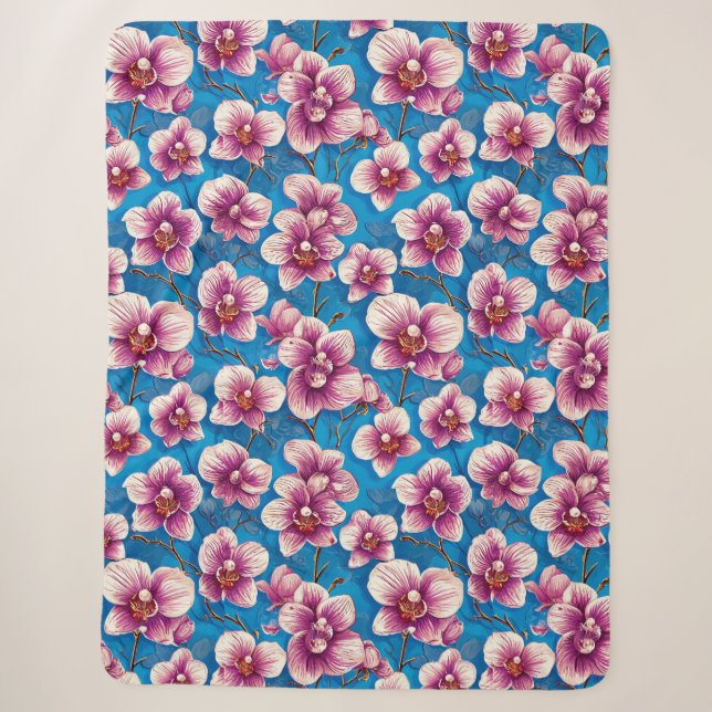 Beautiful Orchids flowers Sherpa Blanket (Front)