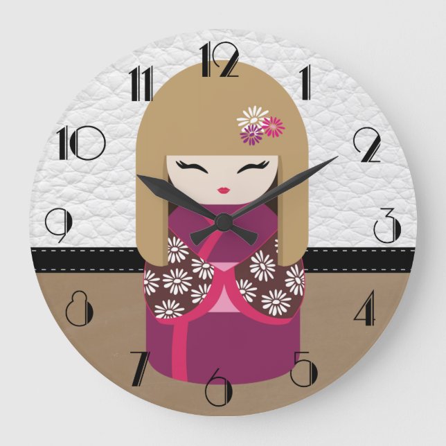 Beautiful Oriental Kokeshi Doll Large Clock (Front)