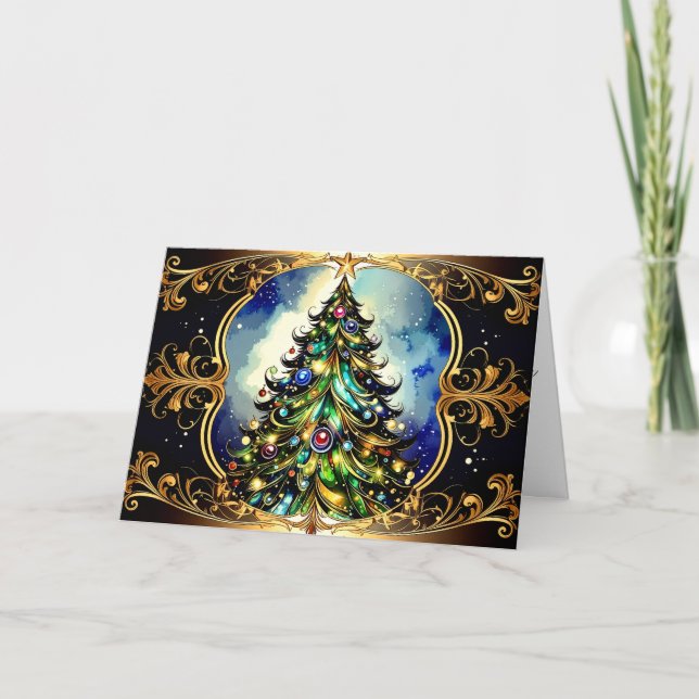 Beautiful Ornate Elegant Victorian Christmas Tree Holiday Card (Front)