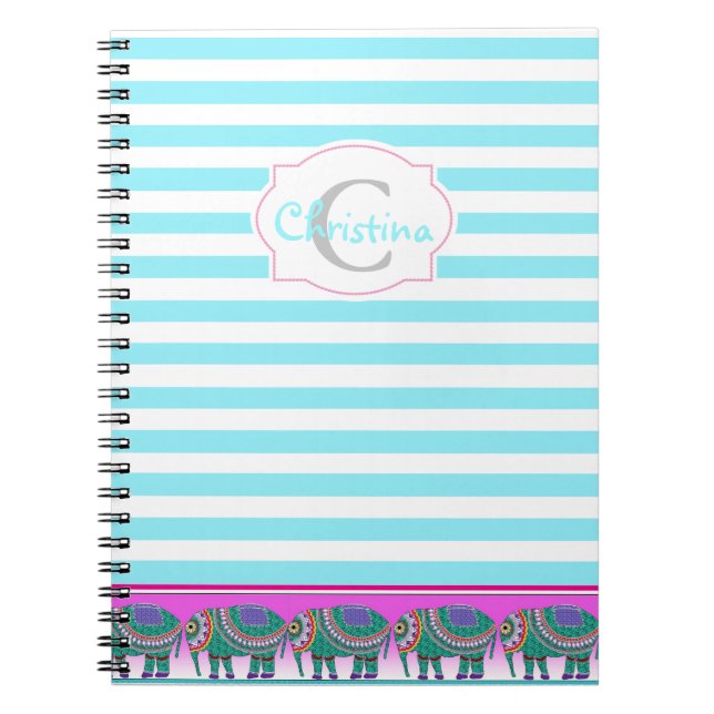Beautiful Ornate Elephant Monogram Notebook (Front)
