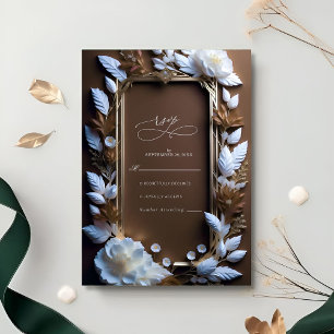 Beautiful Ornate Roses with Golden accent Wedding RSVP Card