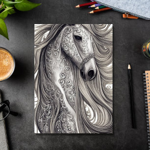 Beautiful Ornate Silver Grey Horse Birthday Card
