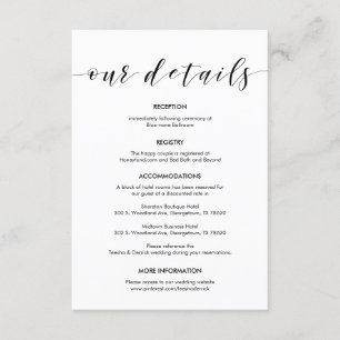 Beautiful Our Wedding Details, Black ink Enclosure Card