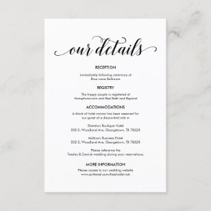 Beautiful Our Wedding Details, modern Black ink Enclosure Card