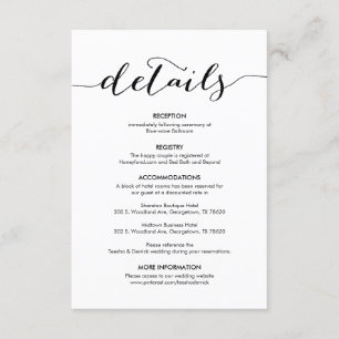 Beautiful Our Wedding Details Modern rustic Black Enclosure Card